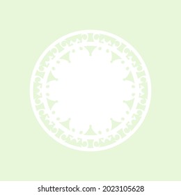 White ornamental round pattern on light green background. Card template design. Vector illustration.