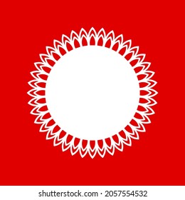 Patrón redondo ornamental blanco sobre fondo rojo. Diseño de plantilla de tarjeta. Ilustración vectorial.