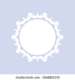 White ornamental round pattern on light blue background. Card template design. Vector illustration.