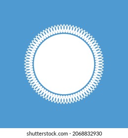 White ornamental round pattern on blue background. Card template design. Vector illustration.