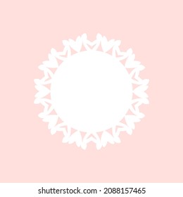 Patrón redondo ornamental blanco sobre fondo rosa claro. Diseño de plantilla de tarjeta. Ilustración vectorial.