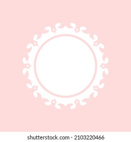 Patrón redondo ornamental blanco sobre fondo rosa claro. Diseño de plantilla de tarjeta. Ilustración vectorial.