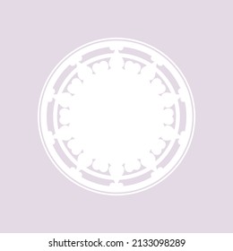White ornamental round pattern on light purple background. Card template design. Vector illustration.