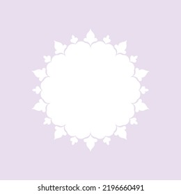 White ornamental round pattern on light purple background. Card template design. Vector illustration.