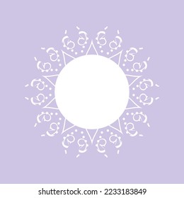 White ornamental round pattern on light purple background. Card template design. Vector illustration.