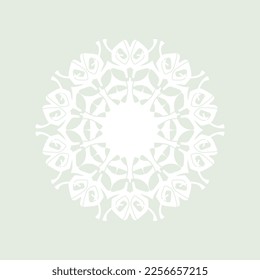 Patrón redondo ornamental blanco sobre fondo verde claro. Diseño de plantilla de tarjeta. Ilustración vectorial.