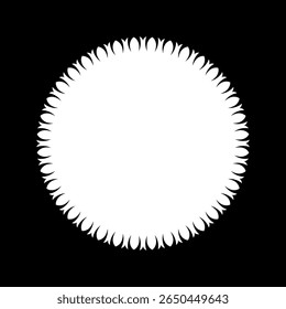 White ornamental round pattern on black background. Card template design. Vector illustration.