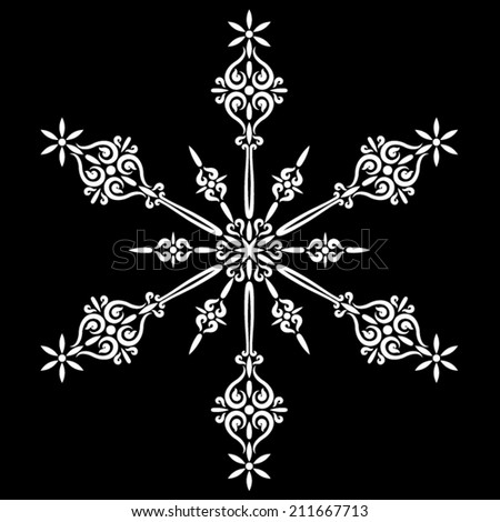 white ornamental snow flake/ silhouette/ vector illustration