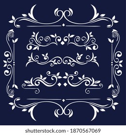 white ornaments in frame on blue background design of Decorative element theme Vector illustration