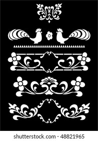 white ornate borders on black background
