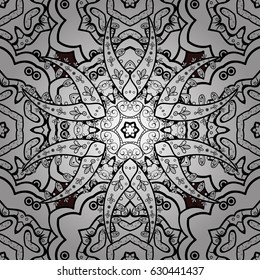 White ornate illustration for wallpaper. Vector seamless pattern with floral ornament. Traditional arabic decor on brown background. Vintage design element in Eastern style. Ornamental lace tracery.