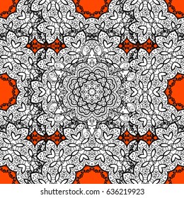 White ornate illustration for wallpaper. Vector seamless pattern with floral ornament. Vintage design element in Eastern style. Ornamental lace tracery. Traditional arabic decor on orange background.