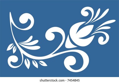 White ornate pattern on a blue background. Digital illustration.