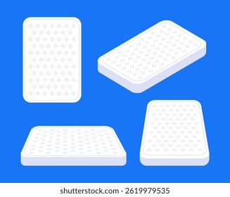 Colchón ortopédico blanco de diferentes ángulos sobre fondo azul