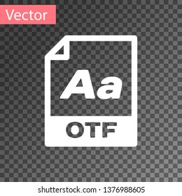 White OTF file document icon. Download otf button icon isolated on transparent background. OTF file symbol. Vector Illustration