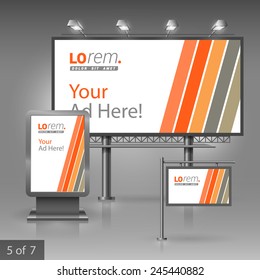 White outdoor advertising design for corporate identity with red and gray lines. Stationery set