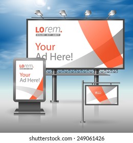 White outdoor advertising design for corporate identity with gray and red art elements. Stationery set