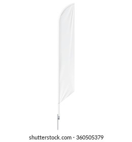 White Outdoor Feather Flag With Ground Spike, Stander Advertising Banner Shield. Mock Up Products On White Background Isolated. Ready For Your Design. Product Packing. Vector EPS10