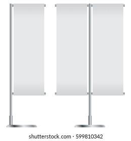 White Outdoor Flag With Stander Advertising Banner Shield isolated on white background.