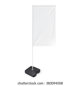 White Outdoor Panel Flag With Ground Fillable Water Base, Stander Advertising Banner Shield. Mock Up Products On White Background Isolated. Ready For Your Design. Product Packing. Vector EPS10