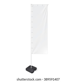White Outdoor Panel Flag With Ground Fillable Water Base, Stander Advertising Banner Shield. Mock Up  Products On White Background Isolated. Ready For Your Design. Product Packing Vector EPS10