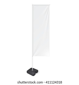 White Outdoor Panel Flag With Ground Fillable Water Base, Stander Advertising Banner Shield. Mock Up Products On White Background Isolated. Ready For Your Design. Product Packing Vector EPS10