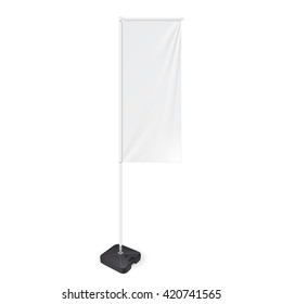 White Outdoor Panel Flag With Ground Fillable Water Base, Stander Advertising Banner Shield. Mock Up Products On White Background Isolated. Ready For Your Design. Product Packing. Vector EPS10