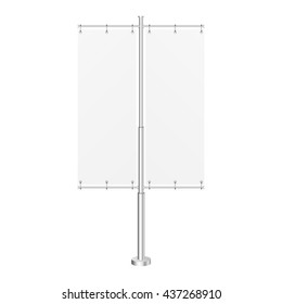 White Outdoor Panel Flag With Ground Fillable Water Base, Stander Advertising Banner Shield. Mock Up Products On White Background Isolated. Ready For Your Design. Product Packing Vector EPS10