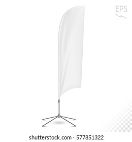 White Outdoor Panel Flag, Stander Advertising Banner Shield On White Background Isolated. 