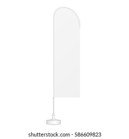 White Outdoor Shepherd's Hook Straight Feather Flag, Stander Advertising Banner Shield. Illustration Isolated On White Background. Mock Up Template Ready For Your Design. Product Packing Vector EPS10