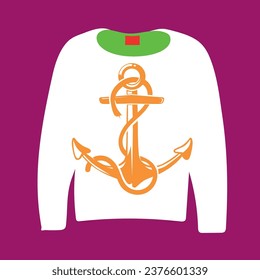 The white outfit in front of the background and the orange anchor in front of it