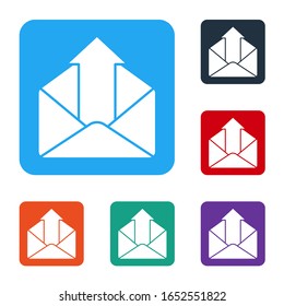 White Outgoing mail icon isolated on white background. Envelope symbol. Outgoing message sign. Mail navigation button. Set icons in color square buttons. Vector Illustration