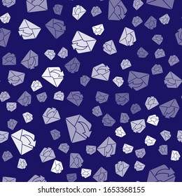 White Outgoing mail icon isolated seamless pattern on blue background. Envelope symbol. Outgoing message sign. Mail navigation button.  Vector Illustration