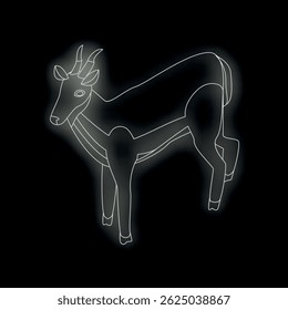 White outline of an african antelope standing on a black background