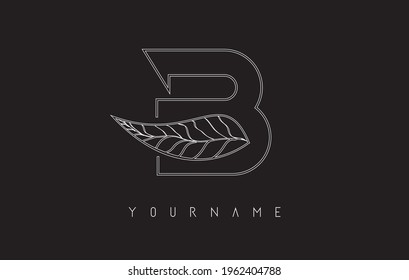 White Outline B Letter Logo with outline leaf design. Vector illustration, icon, concept for your personal branding or company. Creative template for various business types.