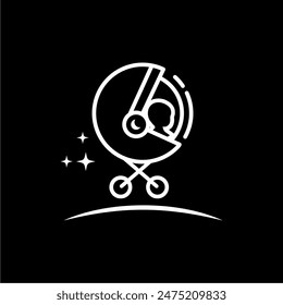 White outline baby astronaut on black background