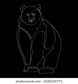 White outline bear on black background. Graphic drawing. Vector illustration.