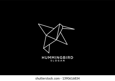 white outline black background fly hummingbird logo origami abstract polygon icon designs vector illustration flat