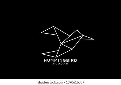 white outline black background fly hummingbird logo origami abstract polygon icon designs vector illustration flat