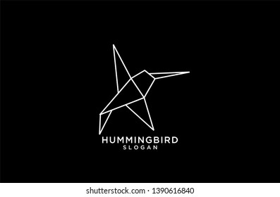 white outline black background fly hummingbird logo origami abstract polygon icon designs vector illustration flat