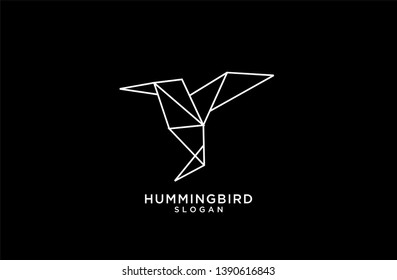 white outline black background fly hummingbird logo origami abstract polygon icon designs vector illustration flat