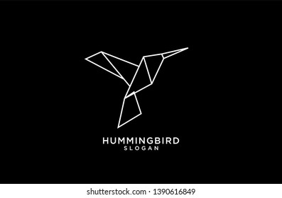 white outline black background fly hummingbird logo origami abstract polygon icon designs vector illustration flat