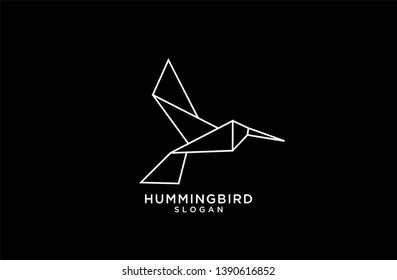 white outline black background fly hummingbird logo origami abstract polygon icon designs vector illustration flat