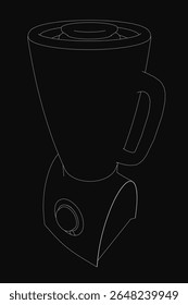 Um contorno branco de um liquidificador em um fundo preto, uma ilustração vetorial minimalista com linhas limpas e alto contraste. O design simples é versátil para vários usos.