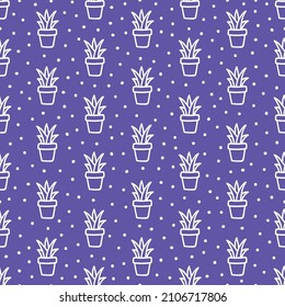 White outline cactus seamless pattern with purple background.