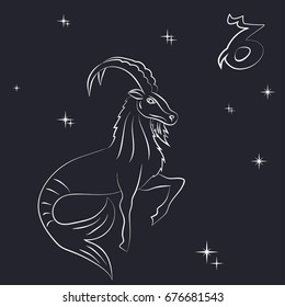 white outline of capricorn are on black background. Vector illustration