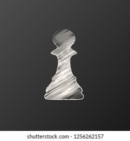 White outline chess pawn silhouette isolated on black background