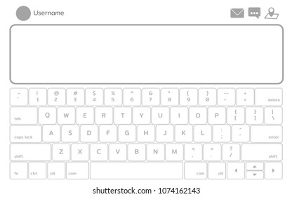 White Outline Computer keyboard with type box ,mail ,message and gps maps icon user interface.