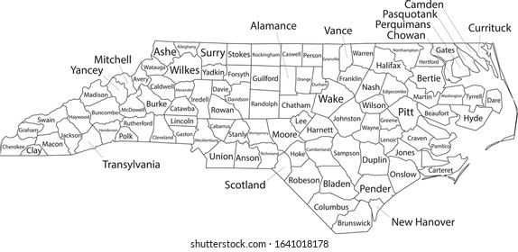 White Outline Counties Map Counties Names Stock Vector (Royalty Free ...