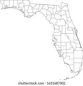 White Outline Counties Map of US State of Florida